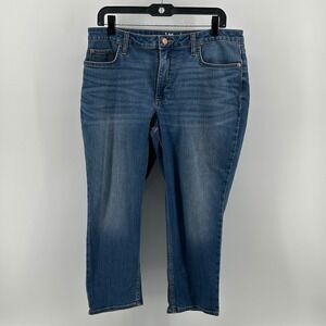 Lee Riders Blue Midrise Capri Stretch Medium Wash Denim Jeans Women 14M Everyday